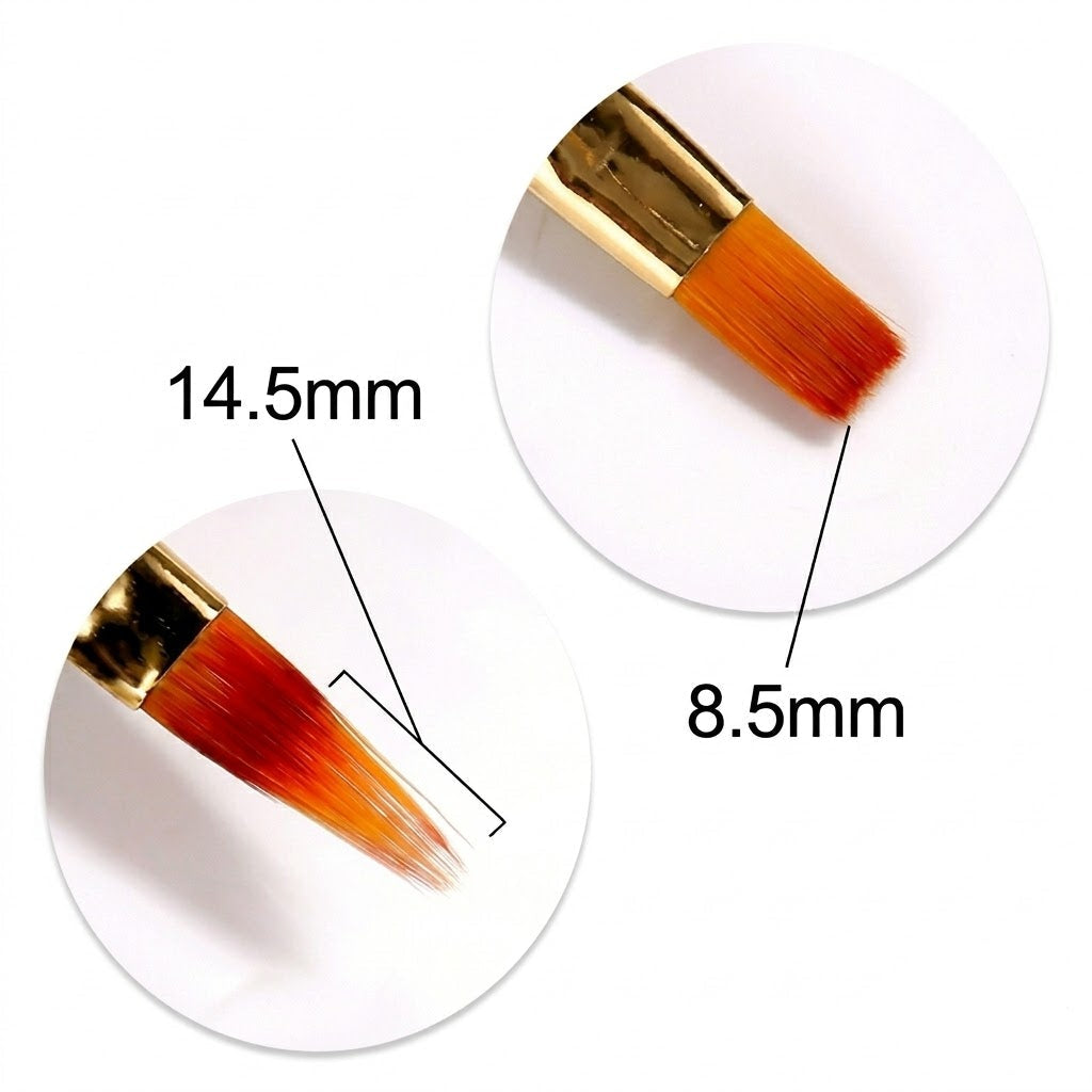 Pinceau Double Embout detail pointe flat 8.5mm et biseautee 14.5mm nail art professionnel.