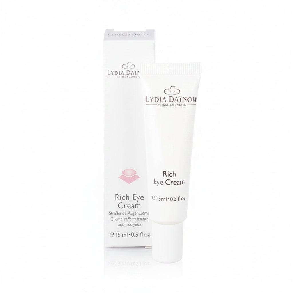 Rich Eye Cream Lydia Dainow 15ml – Crème riche raffermissante contour des yeux au jasmin d'Arabie, Eyefective et huile de jojoba bio pour réduire les cernes et tonifier le regard – cosmétiques suisses Lydia Dainow