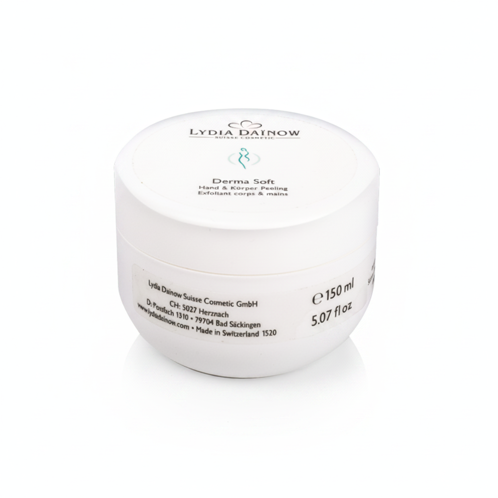 Derma Soft Lydia Dainow 150ml – Gommage mains et corps au sel de l'Himalaya, acide hyaluronique, huile d'amande et beurre de karité – cosmétiques suisses Lydia Dainow