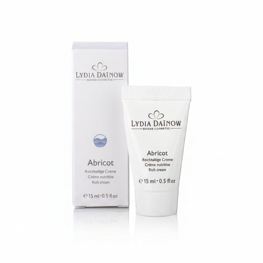 Abricot Lydia Dainow 15ml – Crème nourrissante et de massage au phytocomplex LD exclusif, cire d'abeille, lanoline et huile de noyau d'abricot pour peaux sèches – cosmétiques suisses Lydia Dainow
