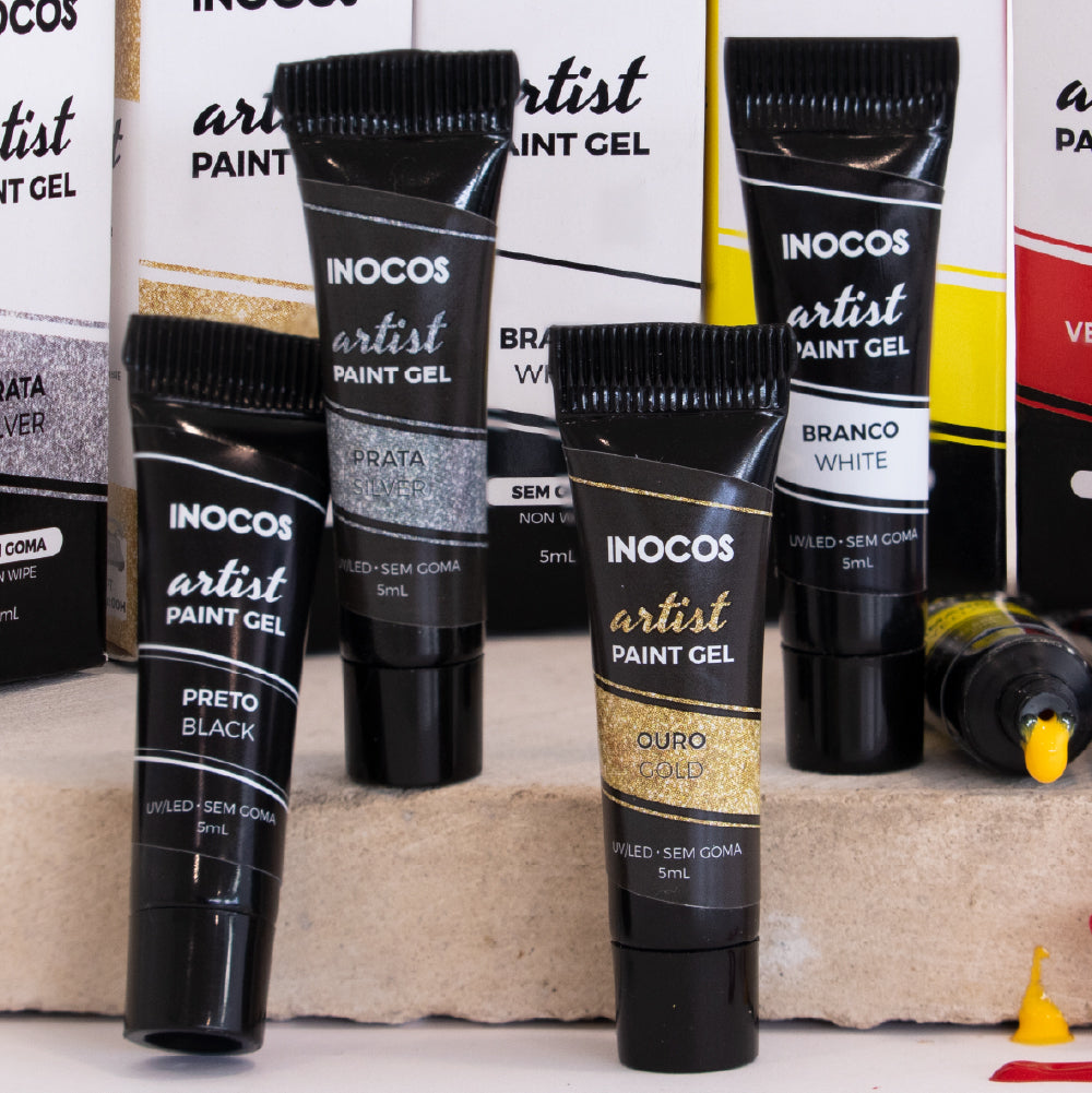 Application Paint Gel INOCOS Dourado Or – Effet chrome doré métallisé nail art professionnel