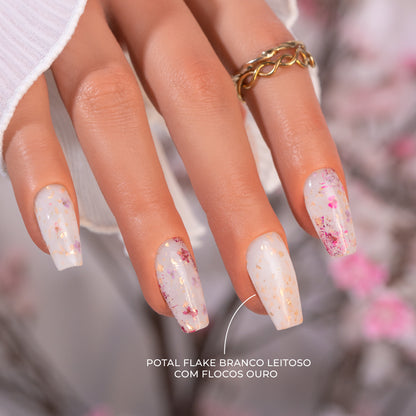 Application Potal Flake INOCOS Blanc Laiteux Flocons Or – Effet métallisé doré sur ongles gel UV/LED professionnel
