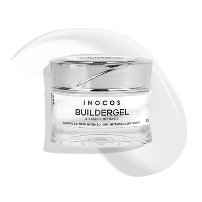 Builder Gel INOCOS Blanc Laiteux Intense 30g 50g – Gel construction viscosité moyenne biphasique vegan couleur blanc laiteux intense
