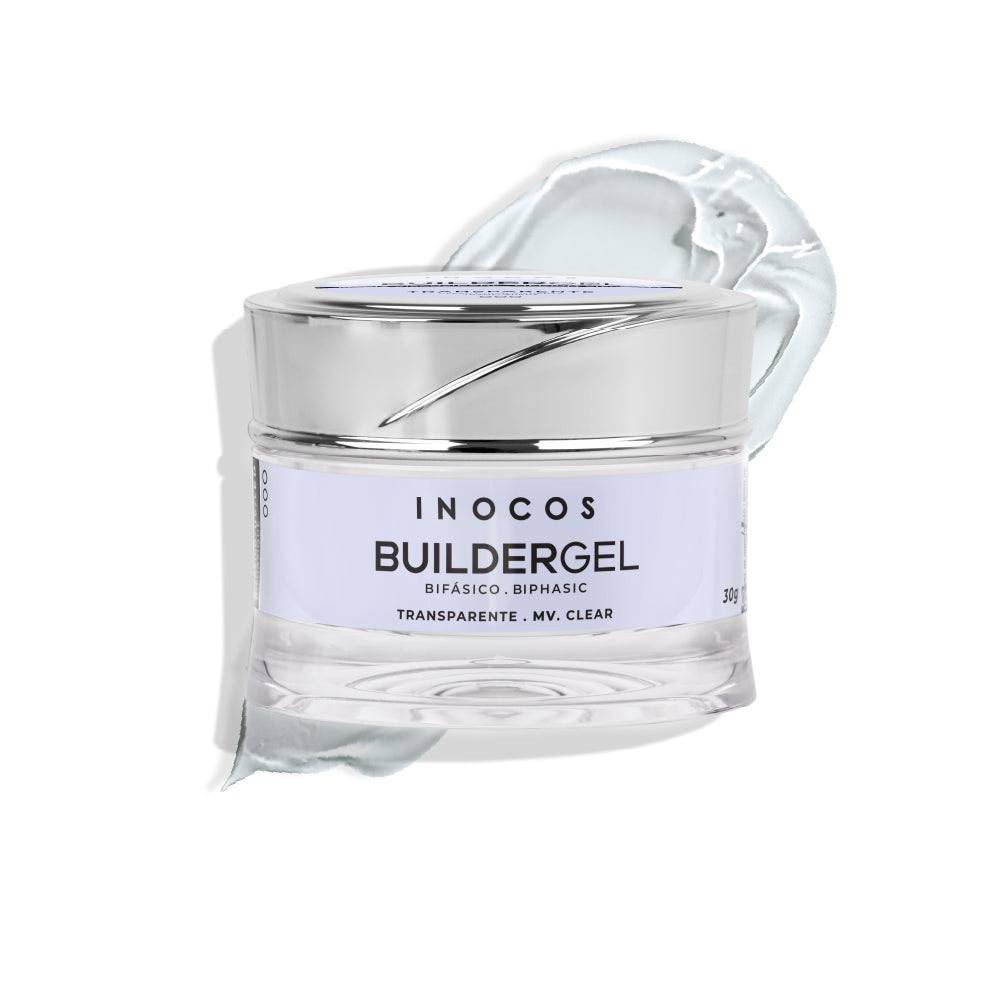 Builder Gel INOCOS Transparent 30g / 50g – Gel construction viscosité moyenne biphasique vegan pour extension ongles UV/LED
