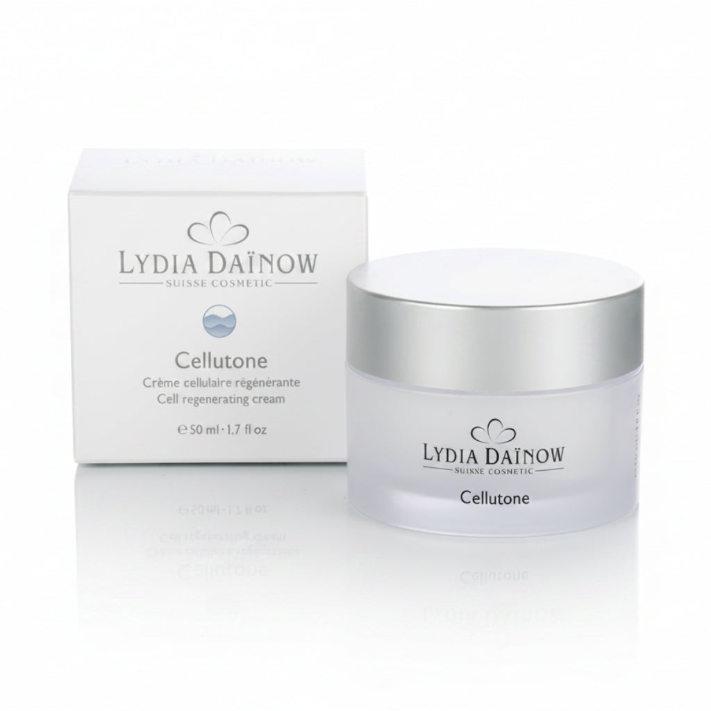 Cellutone Lydia Dainow 50ml – Crème régénérante au phytocomplex LD exclusif, hamamélis et huile d'amande pour peaux sèches et stressées – cosmétiques suisses Lydia Dainow