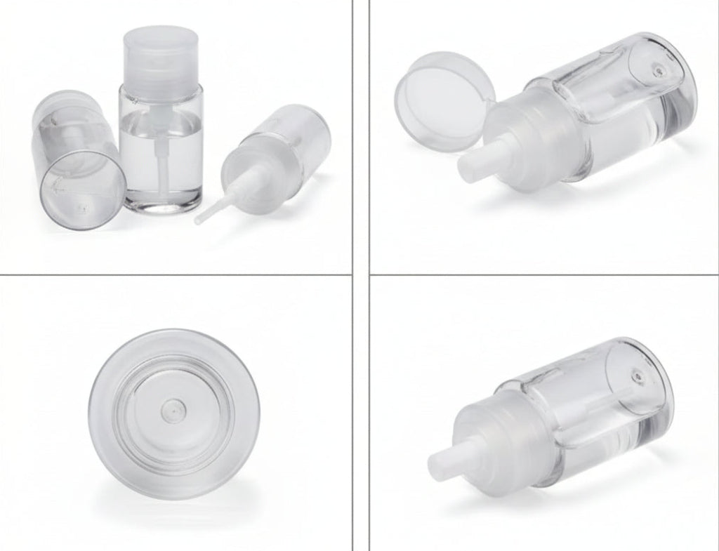 Distributeur Pompe Transparent 100ml avec Coton - Utilisation Dissolvant