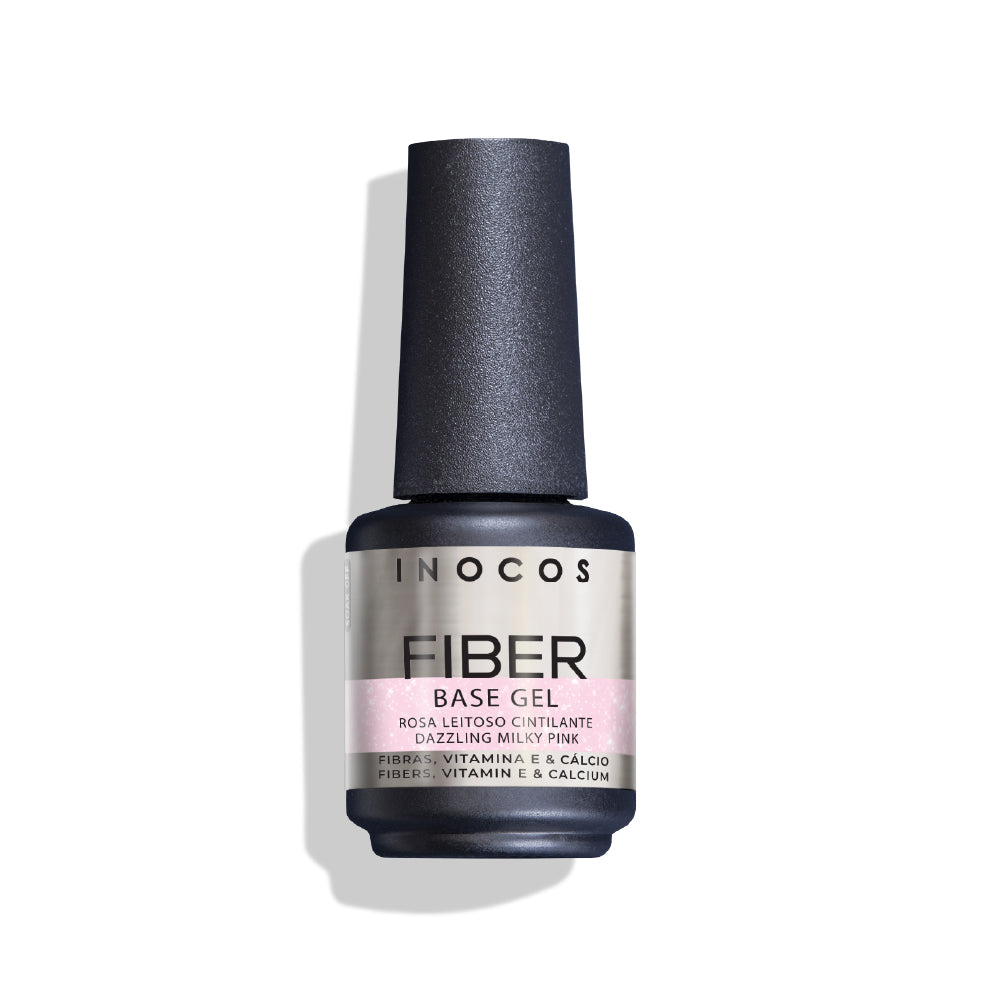 Fiber Base Gel INOCOS 15ml Rose Laiteux Scintillant - Base gel fibre pailletée rose laiteux
