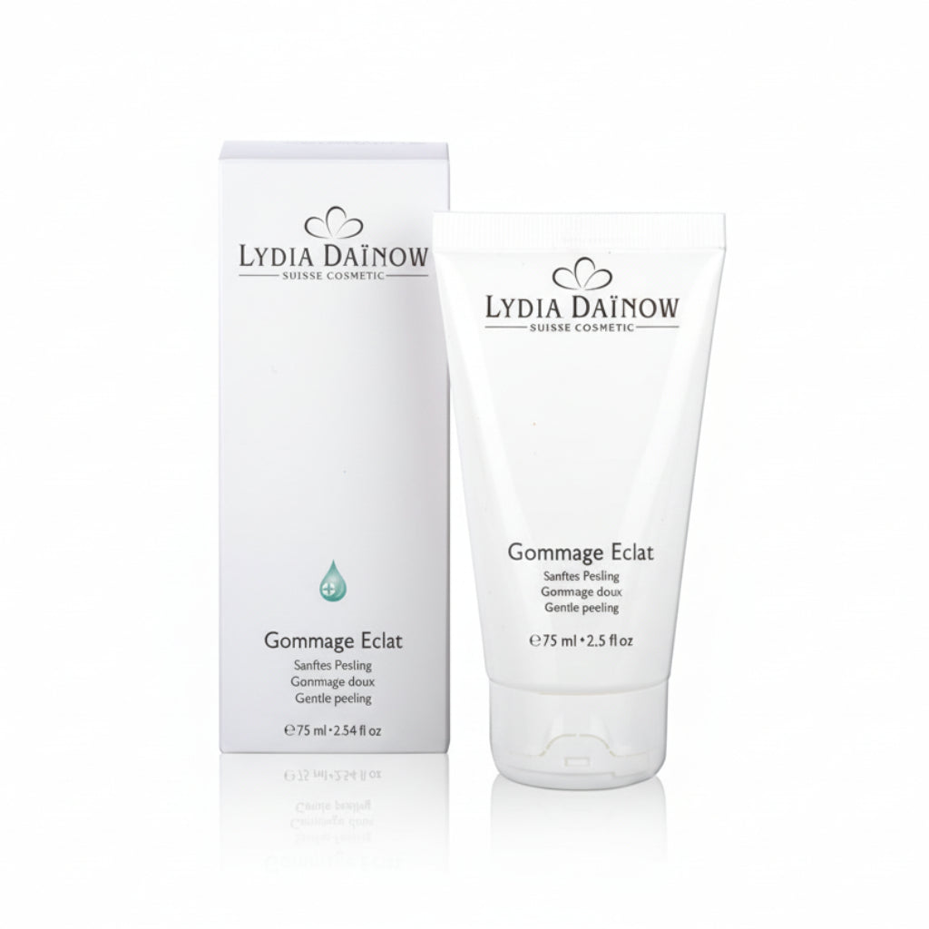 Gommage Éclat Lydia Dainow 75ml – Gel exfoliant doux aux billes de jojoba et beurre de cupuaçu pour tous types de peau – cosmétiques suisses Lydia Dainow