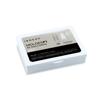Moldes F1 INOCOS Carré 120 Unités – Moules professionnels forme carrée Collection Carol Carvalho pour extension ongles gel