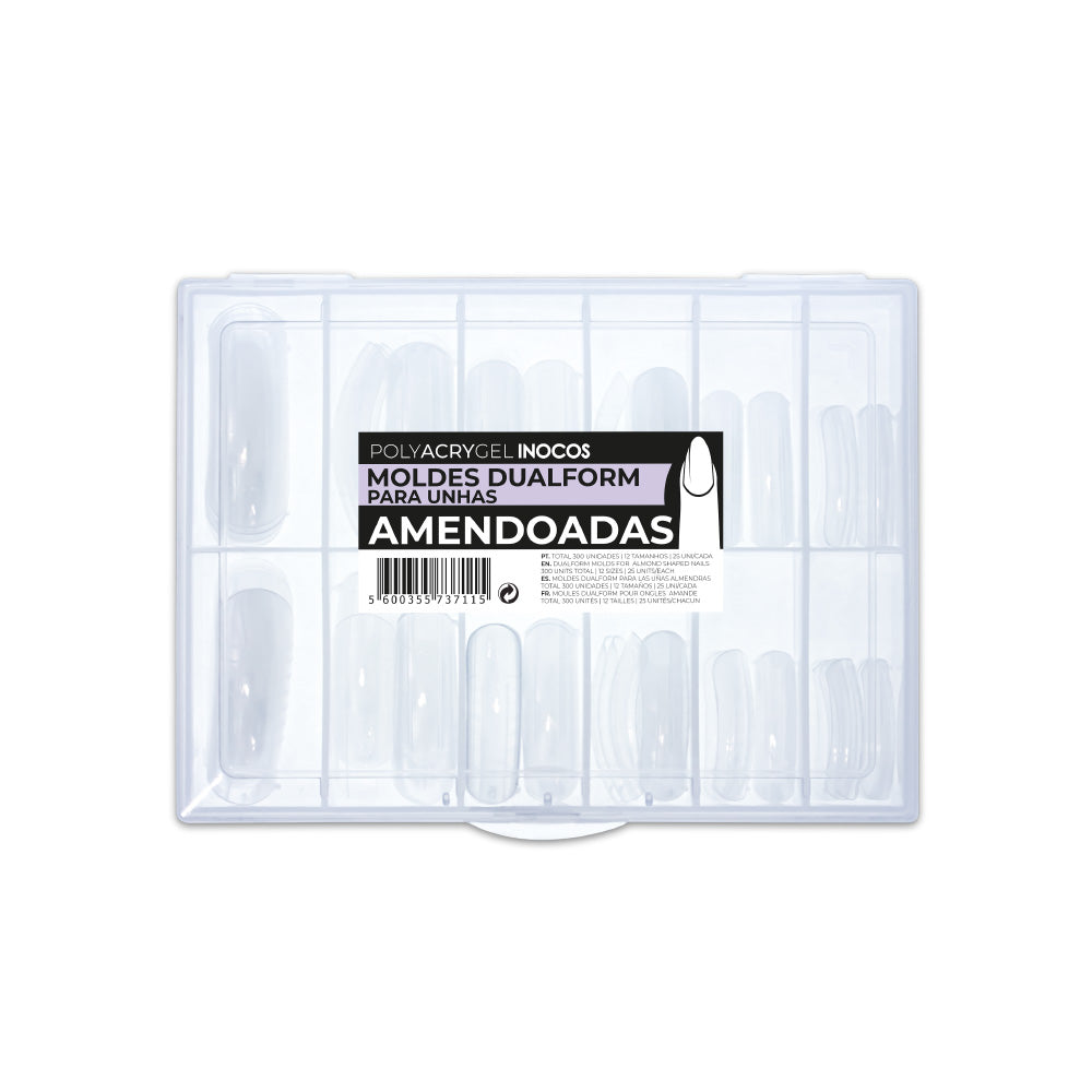 Moldes INOCOS Dualform TIPS Amendoada 300 Unités – Moules professionnels forme amande pour extension ongles gel