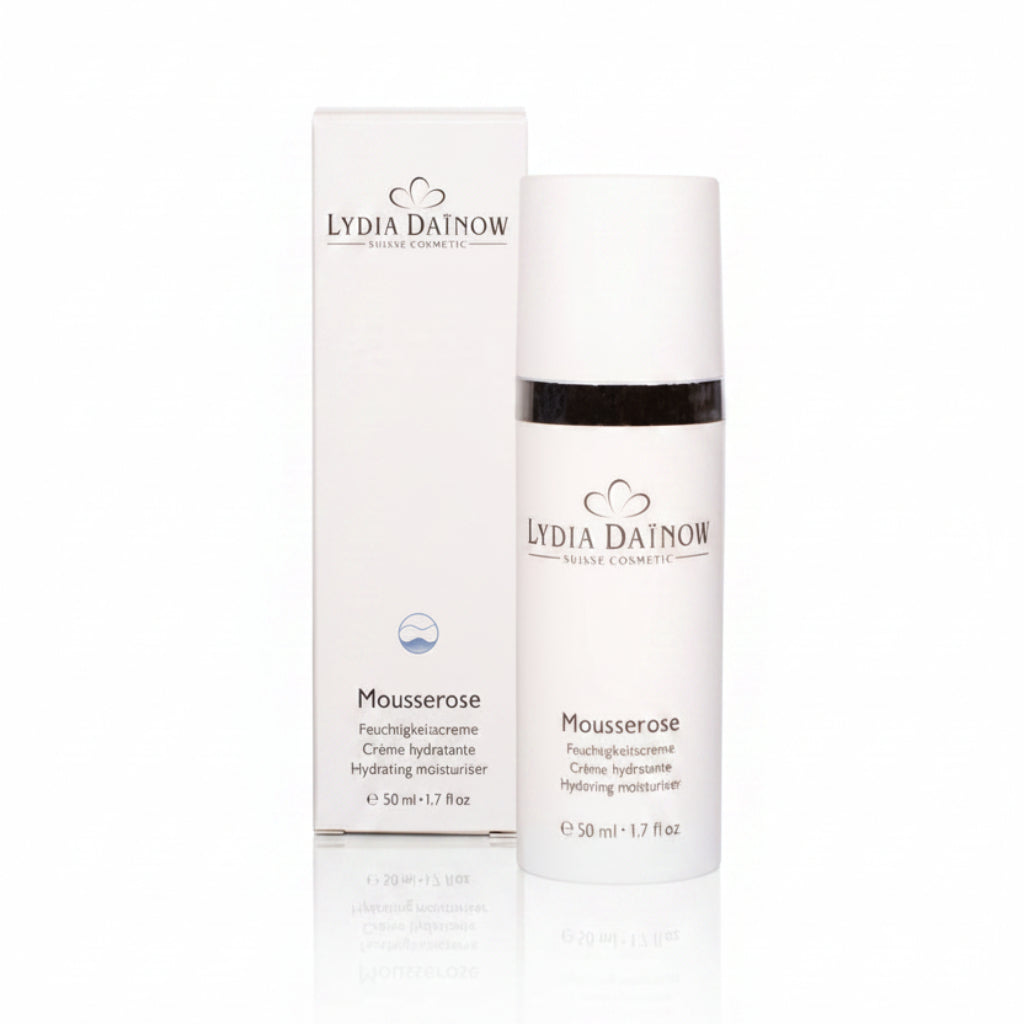 Mousserose Lydia Dainow 50ml – Crème hydratante légère à l'hibiscus, chanvre et carthame pour peaux jeunes et sensibles – cosmétiques suisses Lydia Dainow