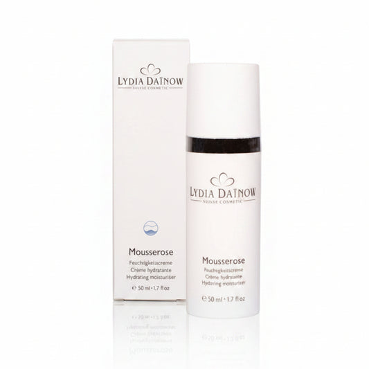 Mousserose Lydia Dainow 50ml – Crème hydratante légère à l'hibiscus, chanvre et carthame pour peaux jeunes et sensibles – cosmétiques suisses Lydia Dainow