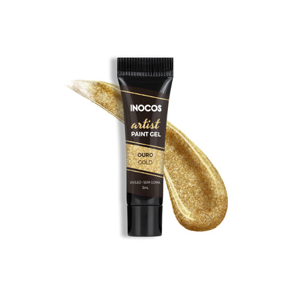 Paint Gel INOCOS Dourado 5ml – Gel pigmenté nail art or chrome effet métallisé UV/LED vegan