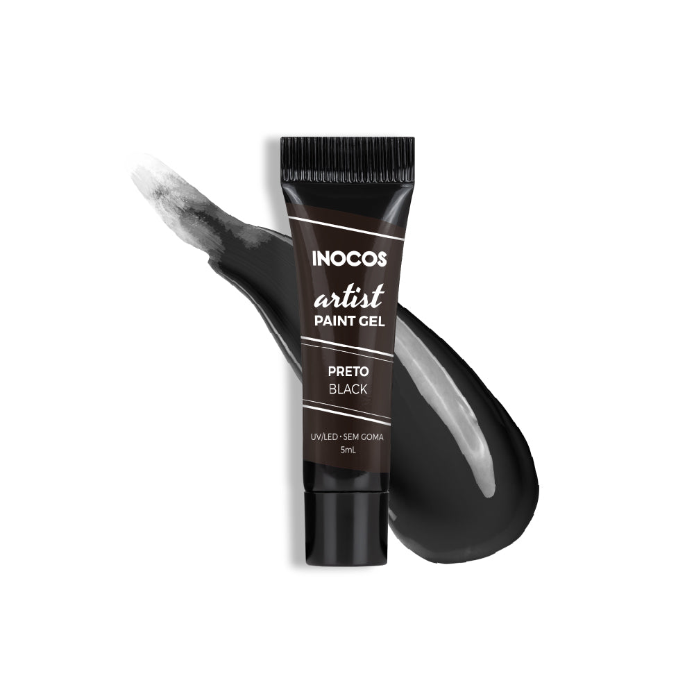 Paint Gel INOCOS Preto 5ml – Gel pigmenté nail art noir intense UV/LED vegan professionnel