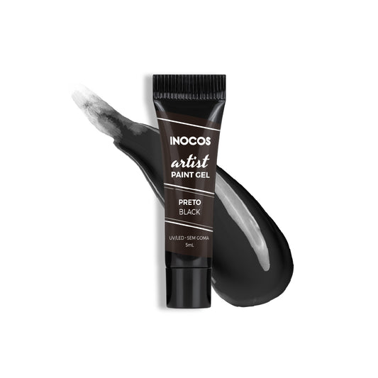 Paint Gel INOCOS Preto 5ml – Gel pigmenté nail art noir intense UV/LED vegan professionnel