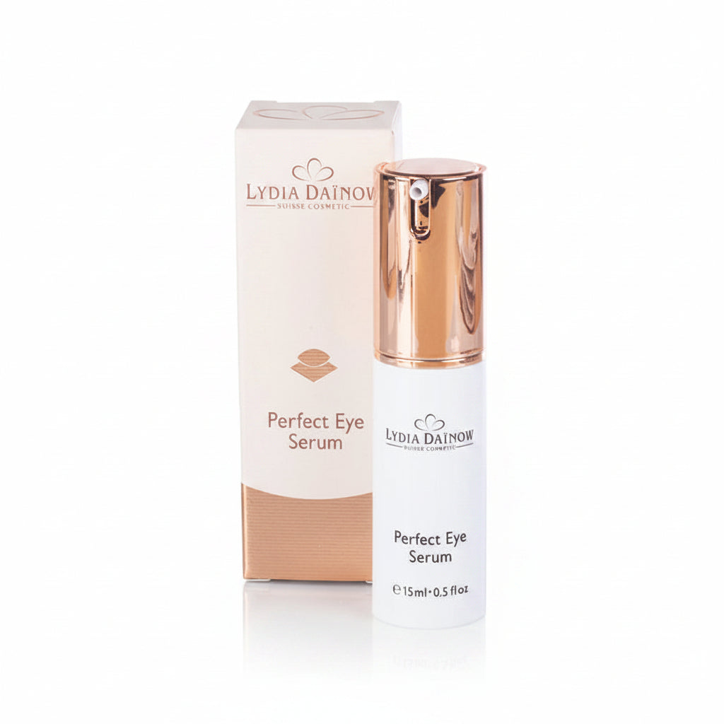 Perfect Eye Serum Lydia Dainow 15ml – Sérum multifonctionnel contour des yeux à l'Eyefective, tamarin et tara pour raffermir, réduire les cernes et protéger la peau du stress environnemental – cosmétiques suisses Lydia Dainow