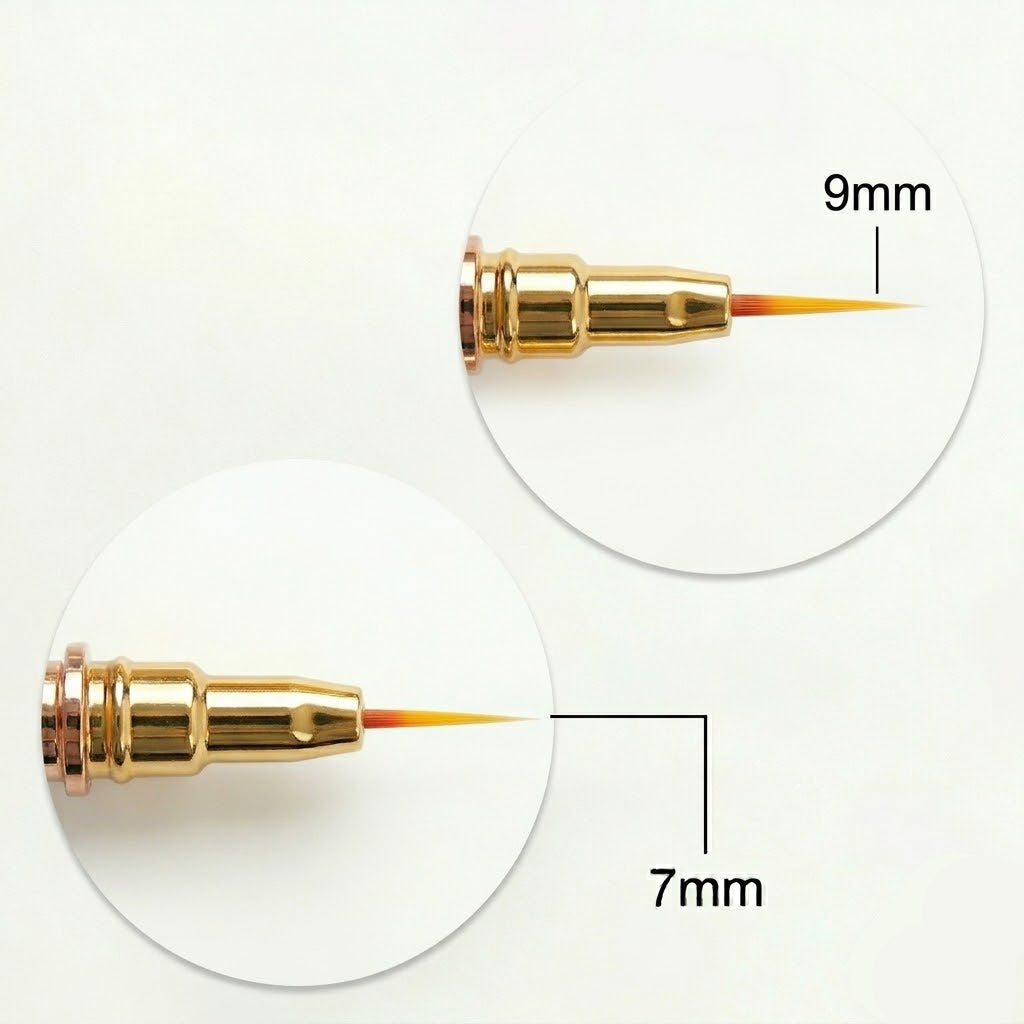 Pinceau Double Embout Liner 7mm & 9mm – Vue détail outil nail art professionnel pour tracés précis – TodaBonyta Suisse