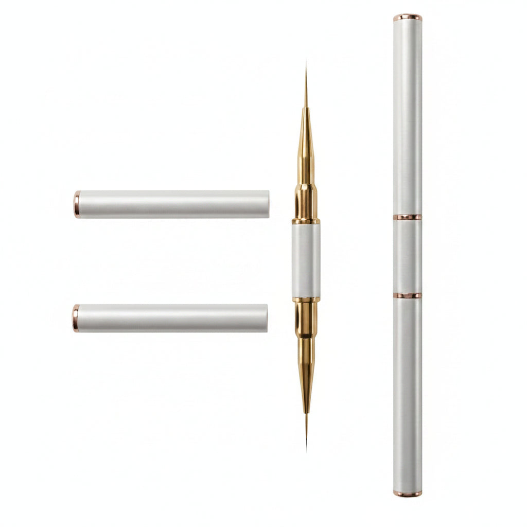 Pinceau double embout liner nail art 9mm et 11mm embouts dores rose vue detail pointes