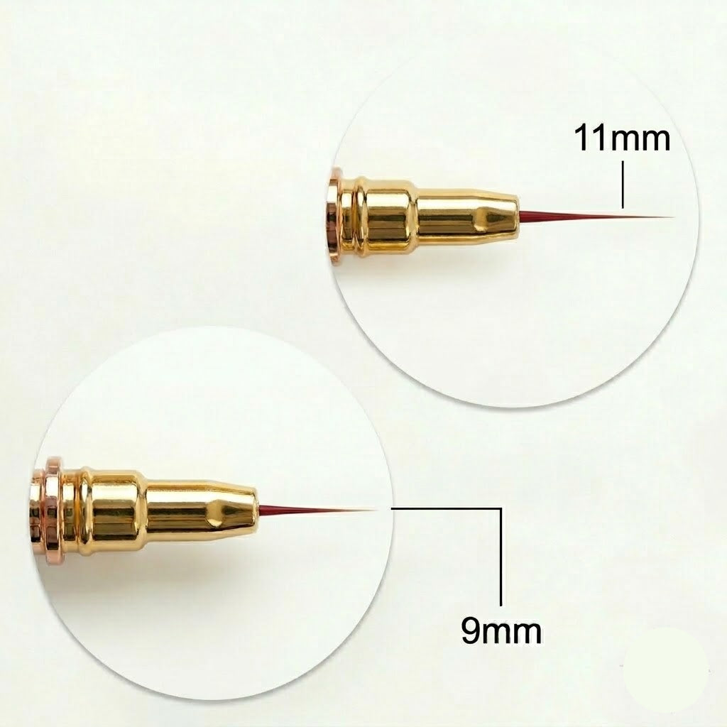 Pinceau double embout liner nail art manche blanc or rose vue ensemble avec capuchons