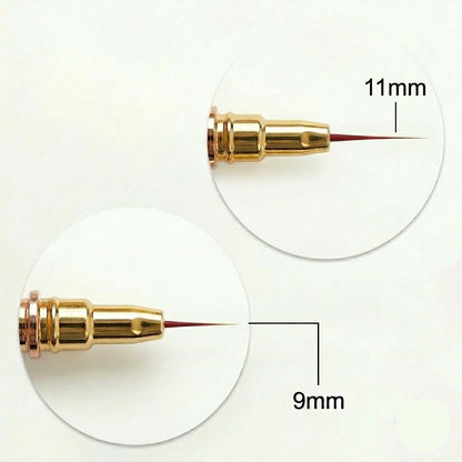 Pinceau double embout liner nail art manche blanc or rose vue ensemble avec capuchons
