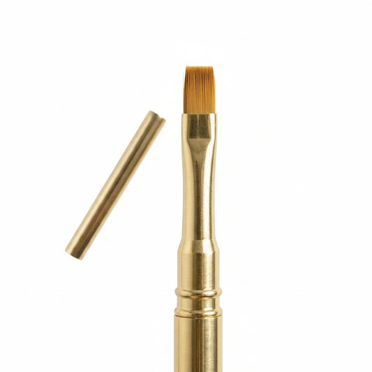 Pinceau gel UV dore 9mm tete plate carree poils synthetiques orange manche dore vue produit
