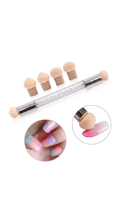 Pinceau Éponge Nail Art Double Embout avec têtes interchangeables ronde et pointue
