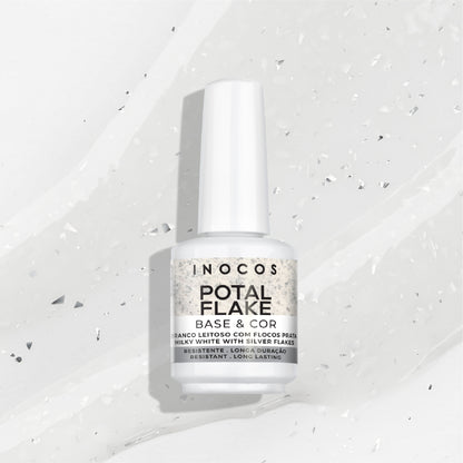 Potal Flake INOCOS Blanc Laiteux Flocons Argent – Base gel vernis autonivelante vegan avec flocons argentés effet métallisé