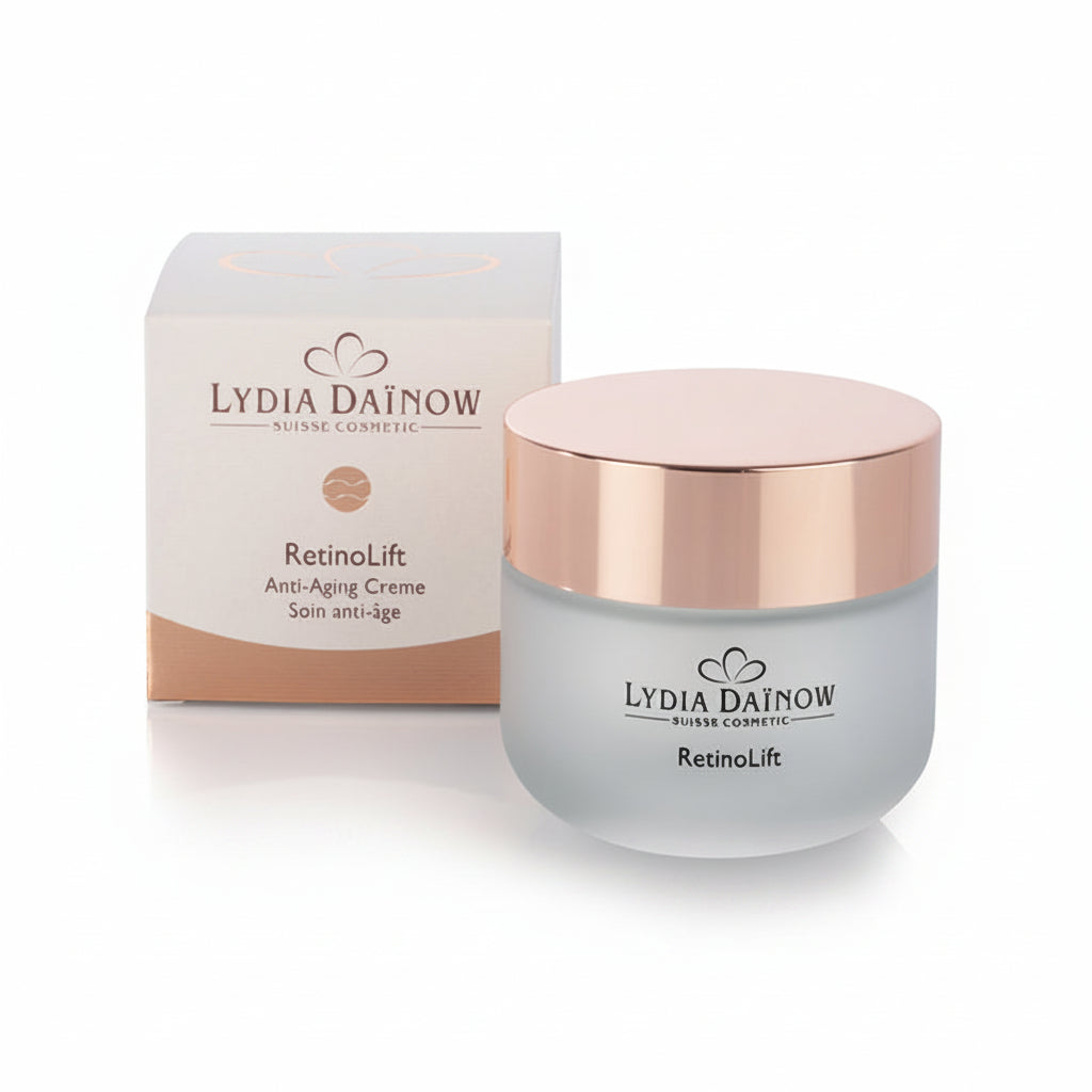 RetinoLift Lydia Dainow 50ml – Vue du pot crème anti-âge NovoRetin et bakuchiol rétinol végétal – cosmétiques suisses Lydia Dainow
