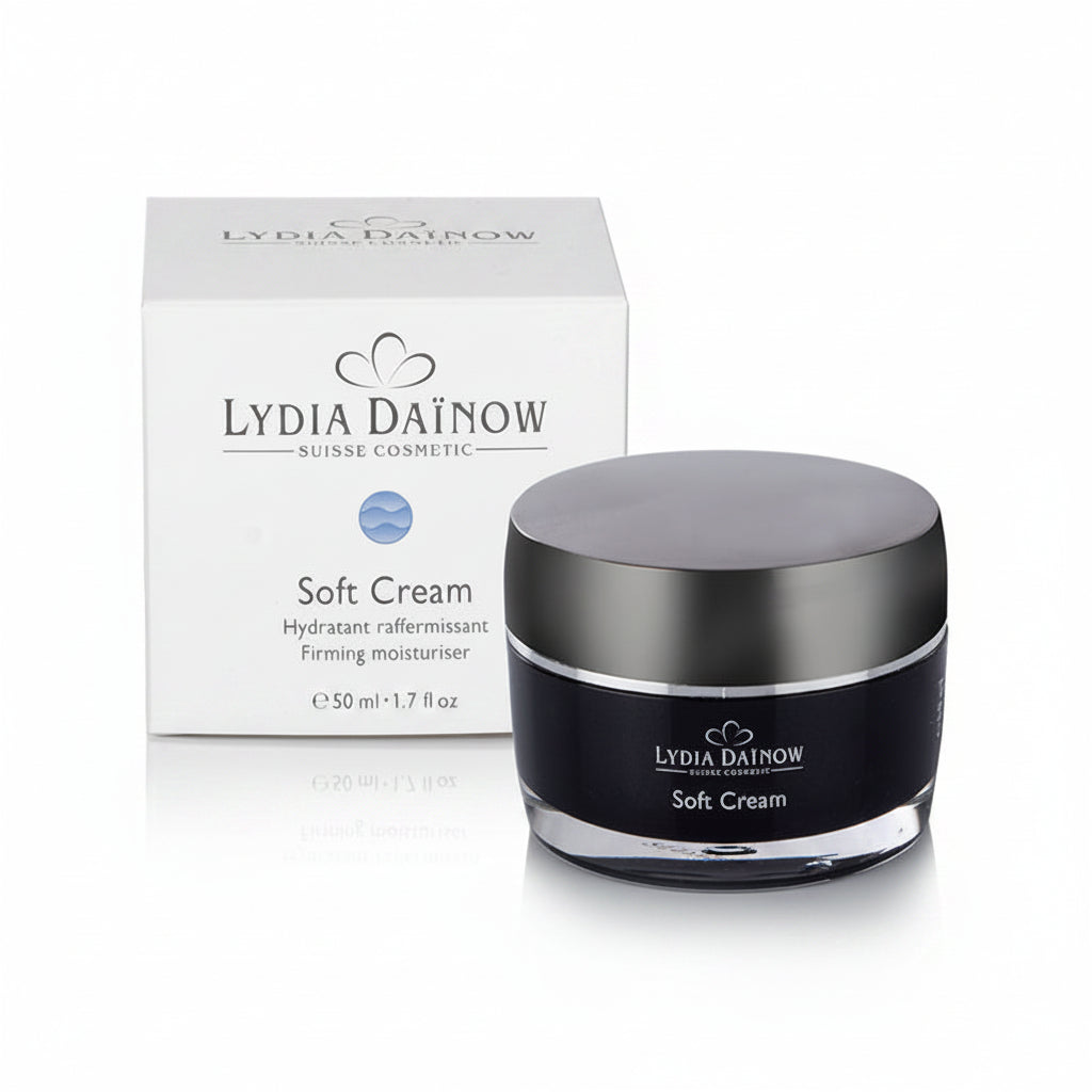 Soft Cream Lydia Dainow 50ml – Vue du pot soin anti-âge cellules souches de pomme et raisin pour peaux matures – cosmétiques suisses Lydia Dainow