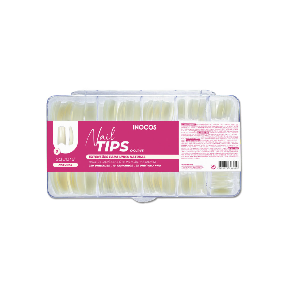 Tips Carrés INOCOS Chique 250 Unités – Extensions ongles professionnelles forme carrée pour prothésiste ongulaire