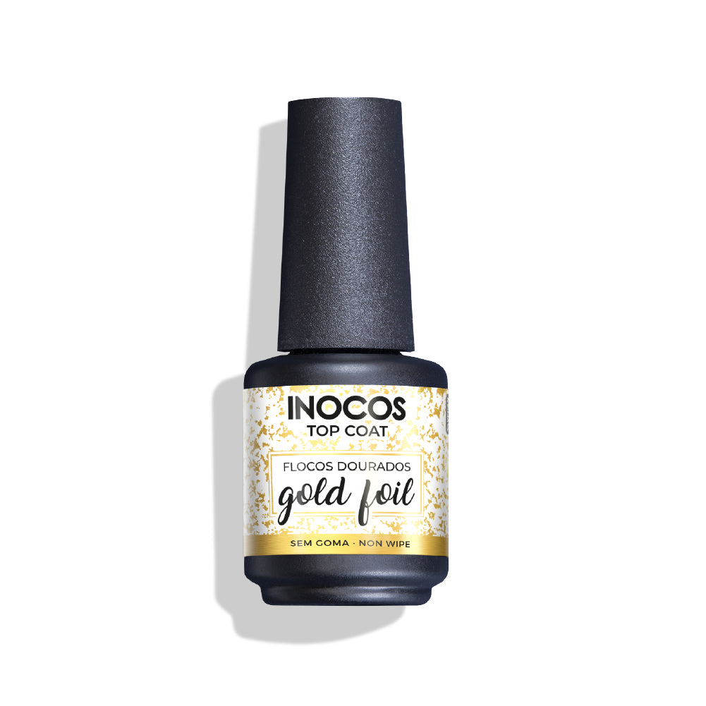 Top Coat INOCOS Gold Foil 15ml - Finition paillettes dorées pour vernis gel UV/LED
