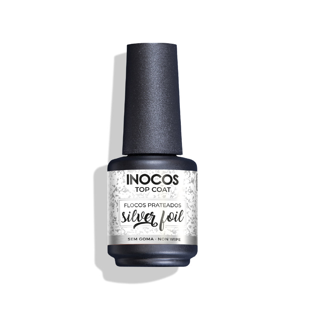 Top Coat INOCOS Silver Foil 15ml - Finition paillettes argentées pour vernis gel UV/LED
