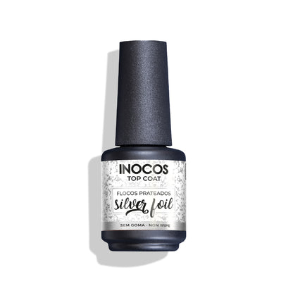 Top Coat INOCOS Silver Foil 15ml - Finition paillettes argentées pour vernis gel UV/LED

