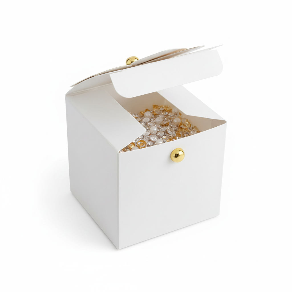 Boîte cadeau blanche doré ouverte montrant l'intérieur pour accessoires manucure