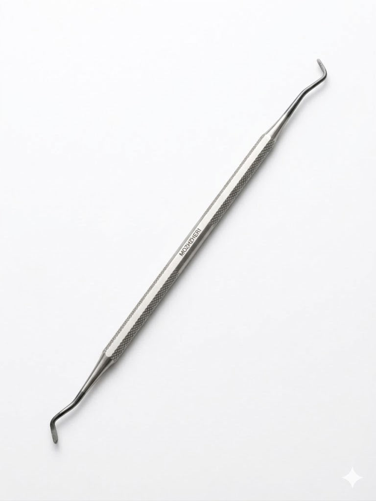 Détail des embouts courbes de la curette Mozhzheri en acier inoxydable médical