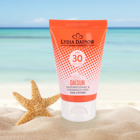 DaïSun Lotion SPF 30 Lydia Dainow 30ml – Lotion solaire waterproof au cactus figuier de Barbarie et extrait de magnolia, sans conservateurs synthétiques – cosmétiques suisses Lydia Dainow