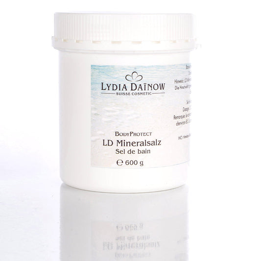 LD Mineral Salt Lydia Dainow 600g – Sel alcalin détoxifiant au sel de l'Himalaya et sels minéraux alcalins pour bain et gommage corps – cosmétiques suisses Lydia Dainow