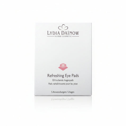 Refreshing Eye Pads Lydia Dainow – Patchs contour des yeux à l'acide hyaluronique, caféine et extrait de pivoine pour rafraîchir, raffermir et revitaliser la zone délicate des yeux – cosmétiques suisses Lydia Dainow