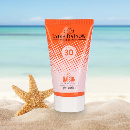 DaïSun Lotion SPF 30 Lydia Dainow 150ml – Lotion solaire waterproof au cactus figuier de Barbarie et extrait de magnolia, sans conservateurs synthétiques – cosmétiques suisses Lydia Dainow